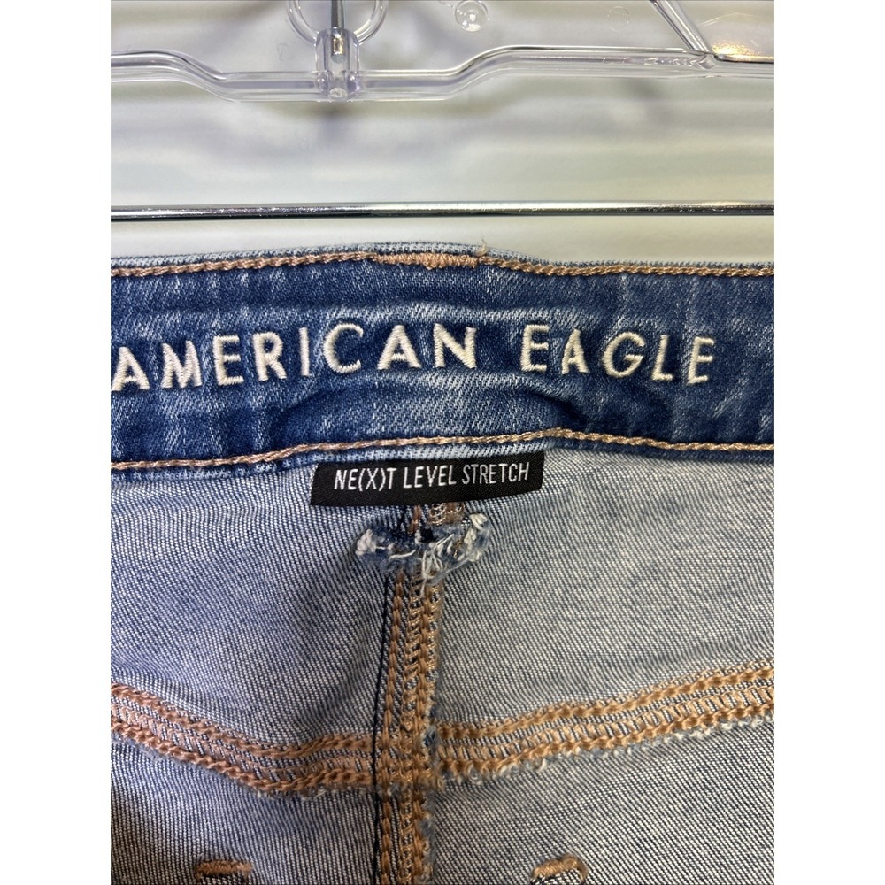 American Eagle Super Hi-Rise Flare Jeans Blue Stretch Denim Medium Wash Size 6 - Picture 5 of 14